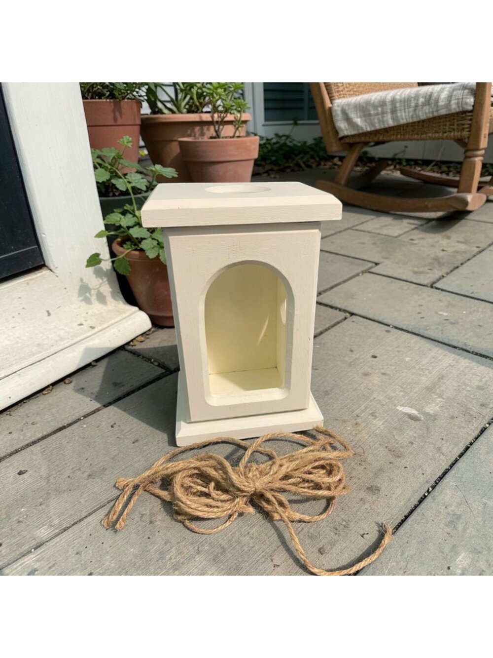 Rustic White Wooden Lantern Candle Holder Farmhouse Distressed Decor